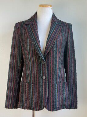 Vintage Colorful Striped Boucle Tweed Blazer Size Small Wool Sport Coat Jacket